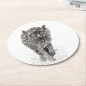 Angry Black Wolf in sneeuw, wilde winter Ronde Kartonnen Onderzetter (Gebogen)