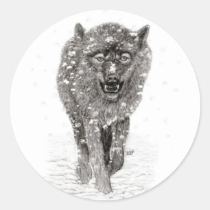 Angry Black Wolf in sneeuw, wilde winter Ronde Sticker