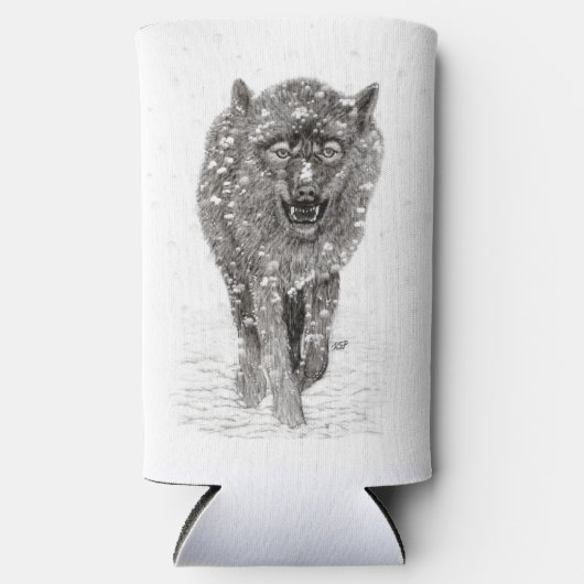 Angry Black Wolf in sneeuw, wilde winter Seltzer Blikjeskoeler (Voorkant)