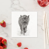 Angry Black Wolf in sneeuw, wilde winter Servet (Insitu)