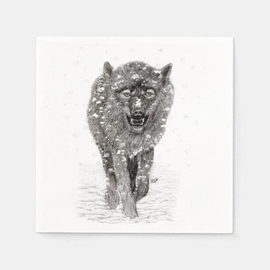 Angry Black Wolf in sneeuw, wilde winter Servet (Voorkant)