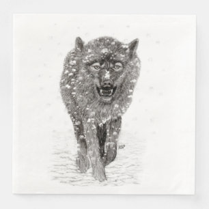 Angry Black Wolf in sneeuw, wilde winter Servet