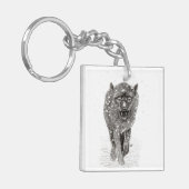 Angry Black Wolf in sneeuw, wilde winter Sleutelhanger (Voorkant Links)