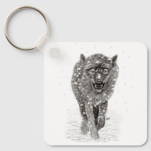 Angry Black Wolf in sneeuw, wilde winter Sleutelhanger