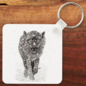 Angry Black Wolf in sneeuw, wilde winter Sleutelhanger (Achterkant)