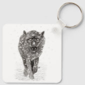 Angry Black Wolf in sneeuw, wilde winter Sleutelhanger (Achterkant)