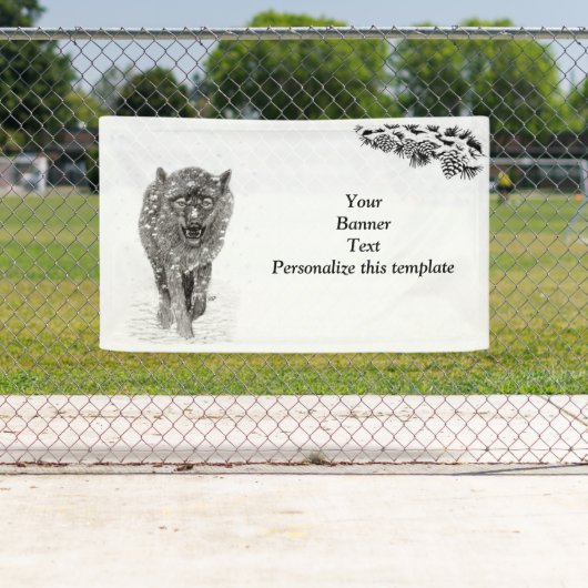 Angry Black Wolf in sneeuw, wilde winter Spandoek (Insitu)