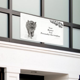 Angry Black Wolf in sneeuw, wilde winter Spandoek