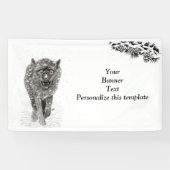 Angry Black Wolf in sneeuw, wilde winter Spandoek (Horizontaal)