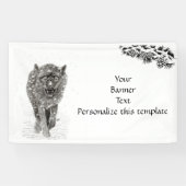 Angry Black Wolf in sneeuw, wilde winter Spandoek (Horizontaal)