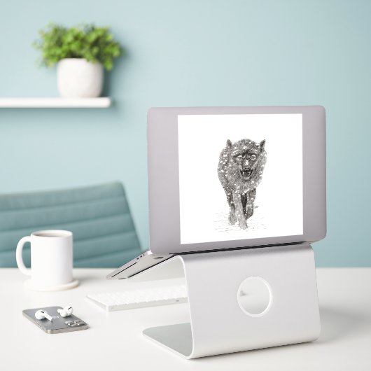 Angry Black Wolf in sneeuw, wilde winter Sticker (Laptop op bureau)
