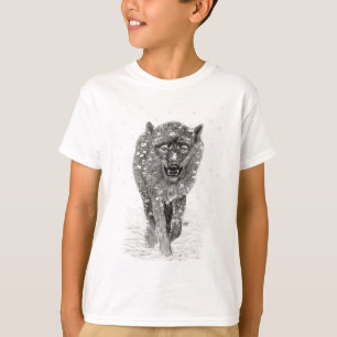 Angry Black Wolf in sneeuw, wilde winter T-shirt