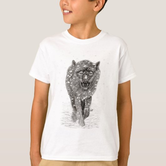 Angry Black Wolf in sneeuw, wilde winter T-shirt (Voorkant)