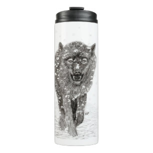 Angry Black Wolf in sneeuw, wilde winter Thermosbeker