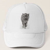 Angry Black Wolf in sneeuw, wilde winter Trucker Pet (Voorkant)