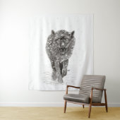 Angry Black Wolf in sneeuw, wilde winter Wandkleed (In situ)