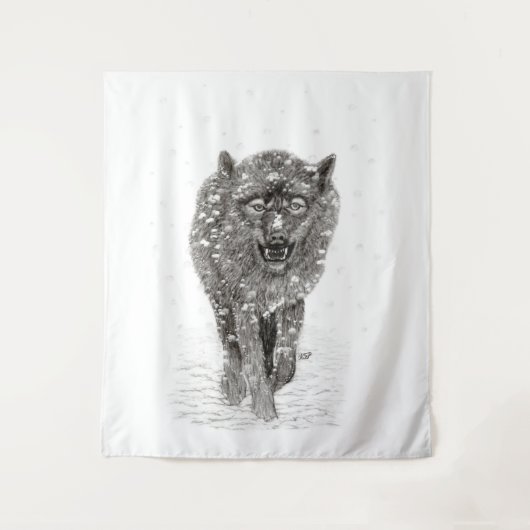 Angry Black Wolf in sneeuw, wilde winter Wandkleed (Voorkant)