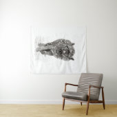 Angry Black Wolf in sneeuw, wilde winter Wandkleed (In Situ (horizontaal))