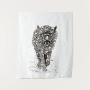 Angry Black Wolf in sneeuw, wilde winter Wandkleed