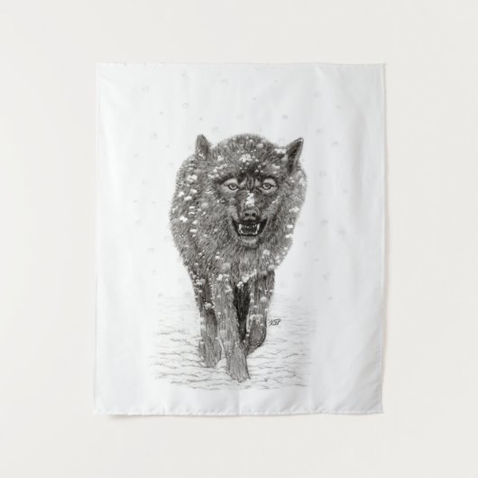 Angry Black Wolf in sneeuw, wilde winter Wandkleed (Voorkant)