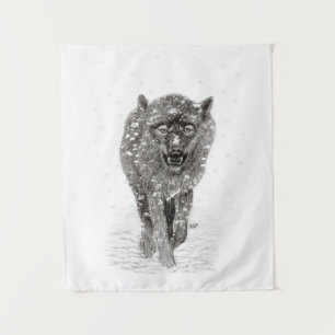 Angry Black Wolf in sneeuw, wilde winter Wandkleed