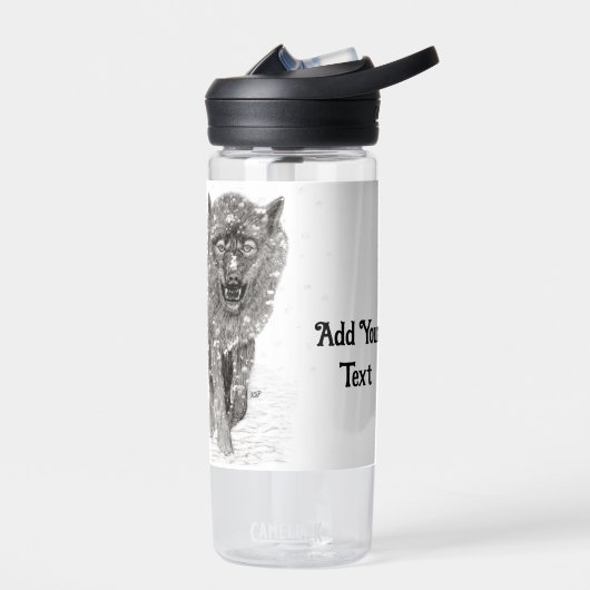 Angry Black Wolf in sneeuw, wilde winter Waterfles (Links)