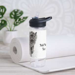 Angry Black Wolf in sneeuw, wilde winter Waterfles