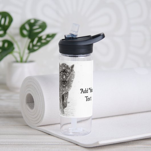 Angry Black Wolf in sneeuw, wilde winter Waterfles (Links)