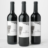 Angry Black Wolf in sneeuw, wilde winter Wijn Etiket (Flessen)