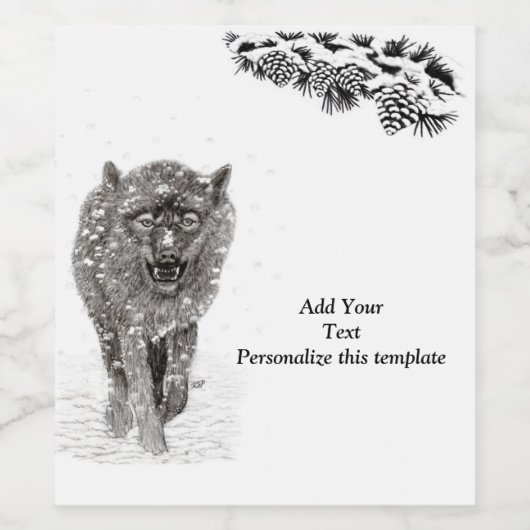 Angry Black Wolf in sneeuw, wilde winter Wijn Etiket (Enkel label)