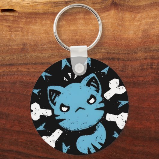 Angry Blue Cat Sleutelhanger (Voorkant)