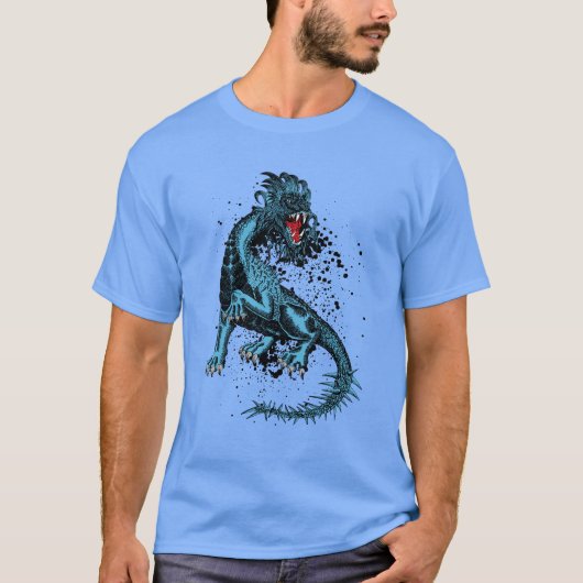 Angry Blue Dragon met verrijkte stang T-shirt (Voorkant)