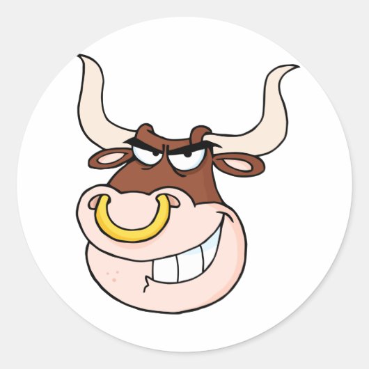 Angry Bull HeadKijken Ronde Sticker (Voorkant)