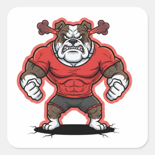 Angry Bulldog Gym Mascot Cartoon Sticker (Voorkant)
