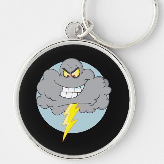 Angry Cartoon Black Cloud met blikseminslag Sleutelhanger (Voorkant)