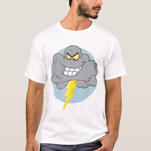 Angry Cartoon Black Cloud met blikseminslag T-shirt (Voorkant)