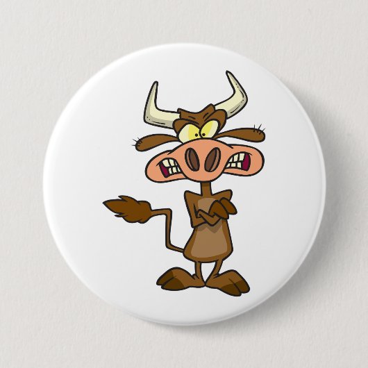 Angry Cartoon Bull Funny Grumpy Ronde Button 7,6 Cm (Voorkant)
