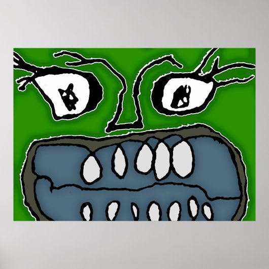 Angry Cartoon Monster Closeup Illustratie Poster (Voorkant)