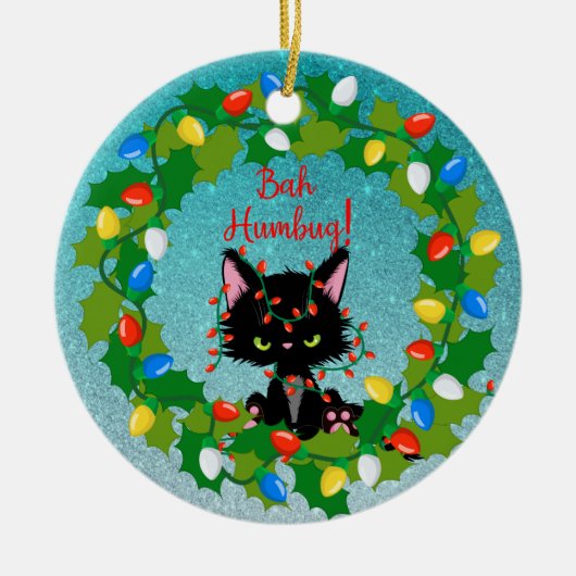 Angry Cat Bah Humbug Keramisch Ornament (Voorkant)