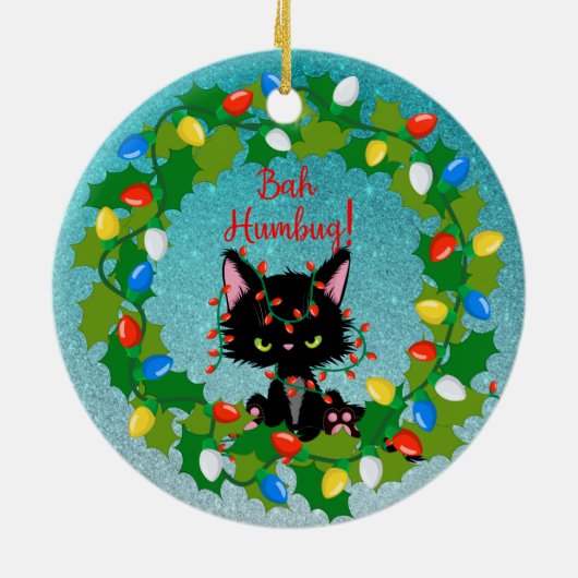 Angry Cat Bah Humbug Keramisch Ornament (Achterkant)