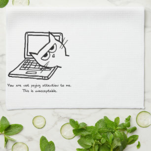 Angry Cat eist aandacht - Funny Hand Towel Theedoek