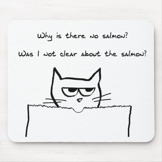Angry Cat eist zalm - Funny Cat Mousepad Muismat (Voorkant)