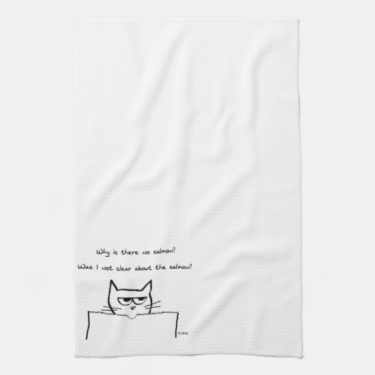 Angry Cat eist zalm - Funny Kitchen Towel Theedoek (Verticaal)