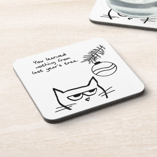 Angry Cat en de kerstboom. Drankjes Onderzetter (Linkerzijde)