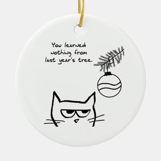 Angry Cat en de kerstboom. Keramisch Ornament (Voorkant)