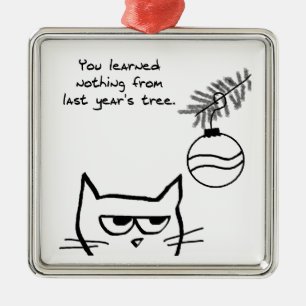 Angry Cat en de kerstboom. Metalen Ornament