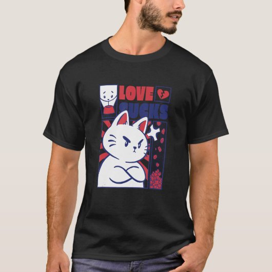 Angry Cat Funny Anti-Valentijnsdag T-shirt (Voorkant)