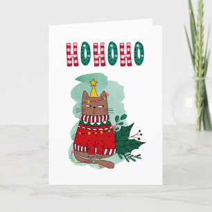 Angry Cat In Grappige Lelijke Kersttrui Xmas Kat Feestdagen Kaart