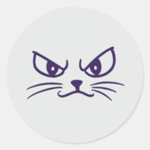 Angry Cat minimalistisch gezicht Ronde Sticker