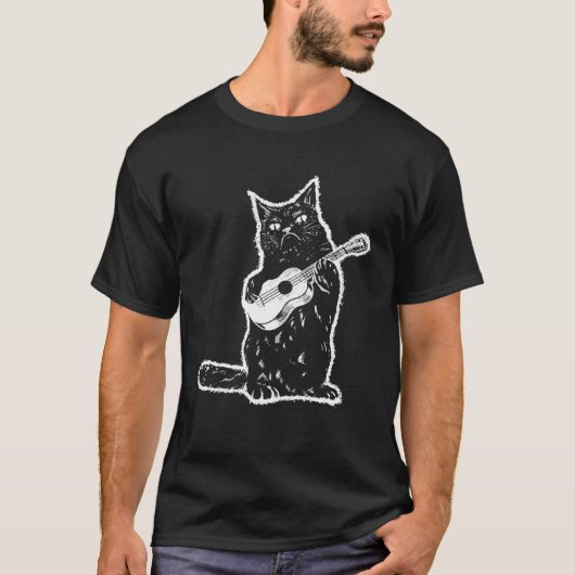 Angry Cat Playing Ukulele Music Sarcasm Kitten Vin T-shirt (Voorkant)